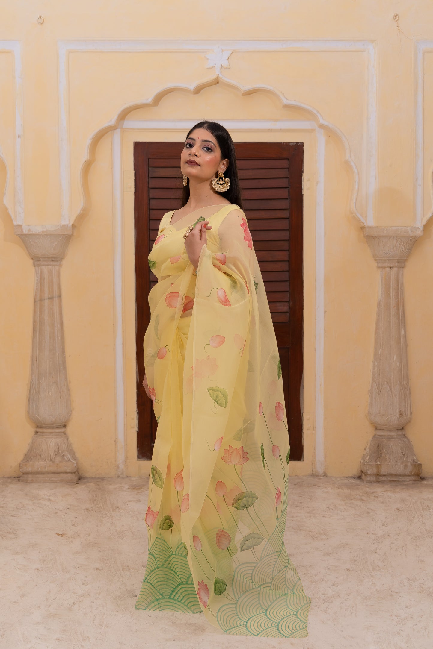 Pichwai art in calm waters - Pure Silk Organza saree
