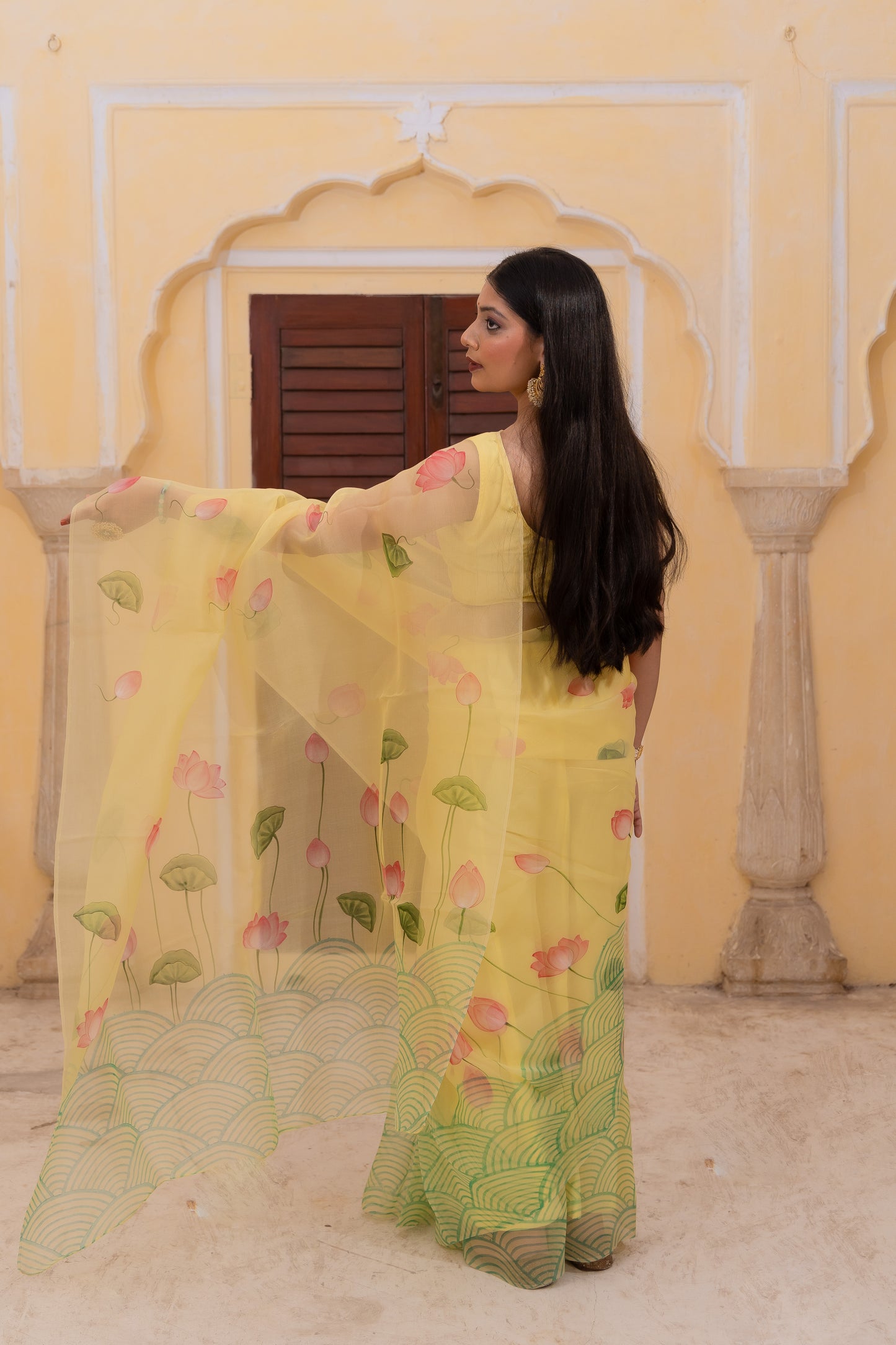 Pichwai art in calm waters - Pure Silk Organza saree