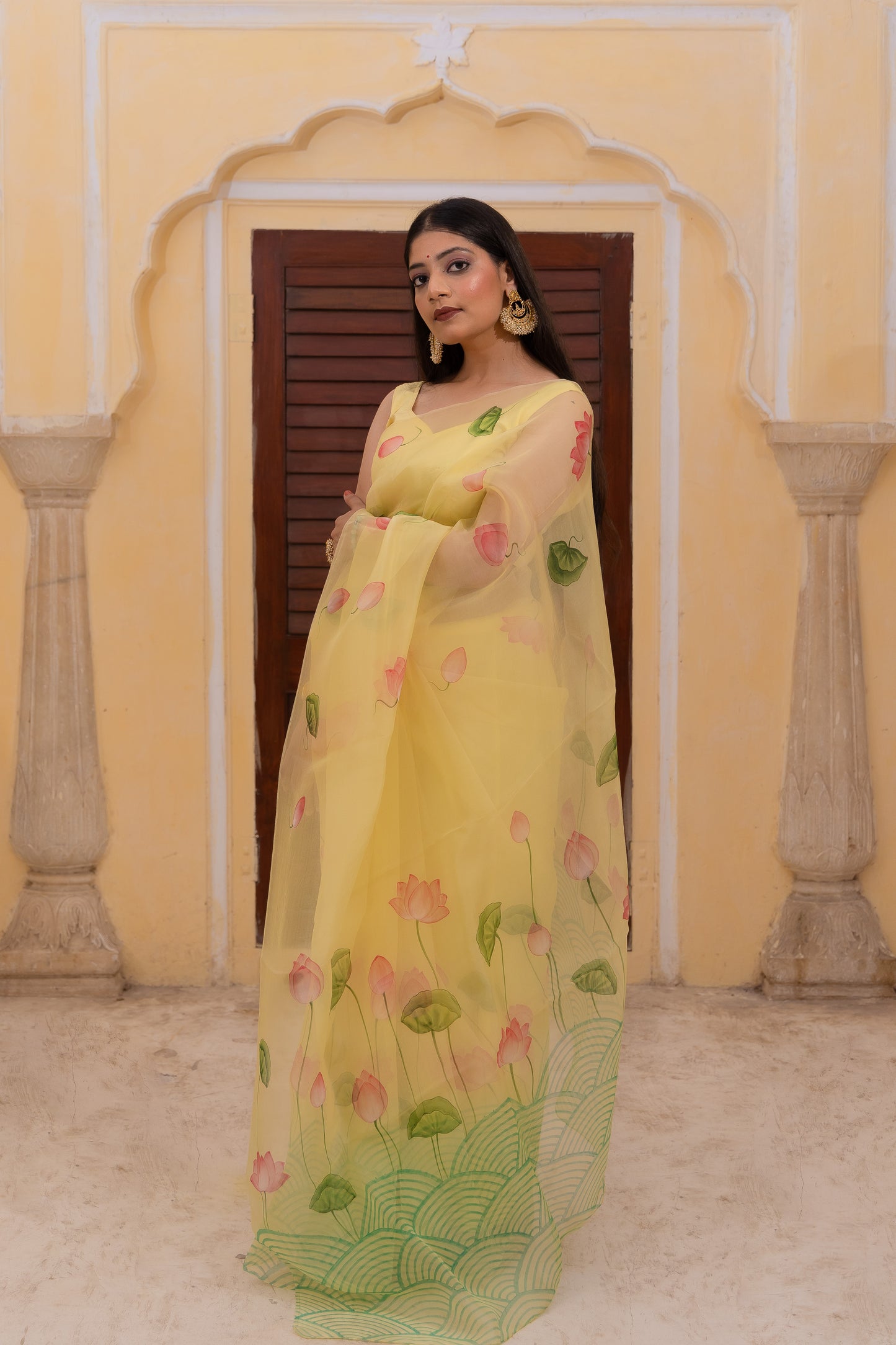 Pichwai art in calm waters - Pure Silk Organza saree