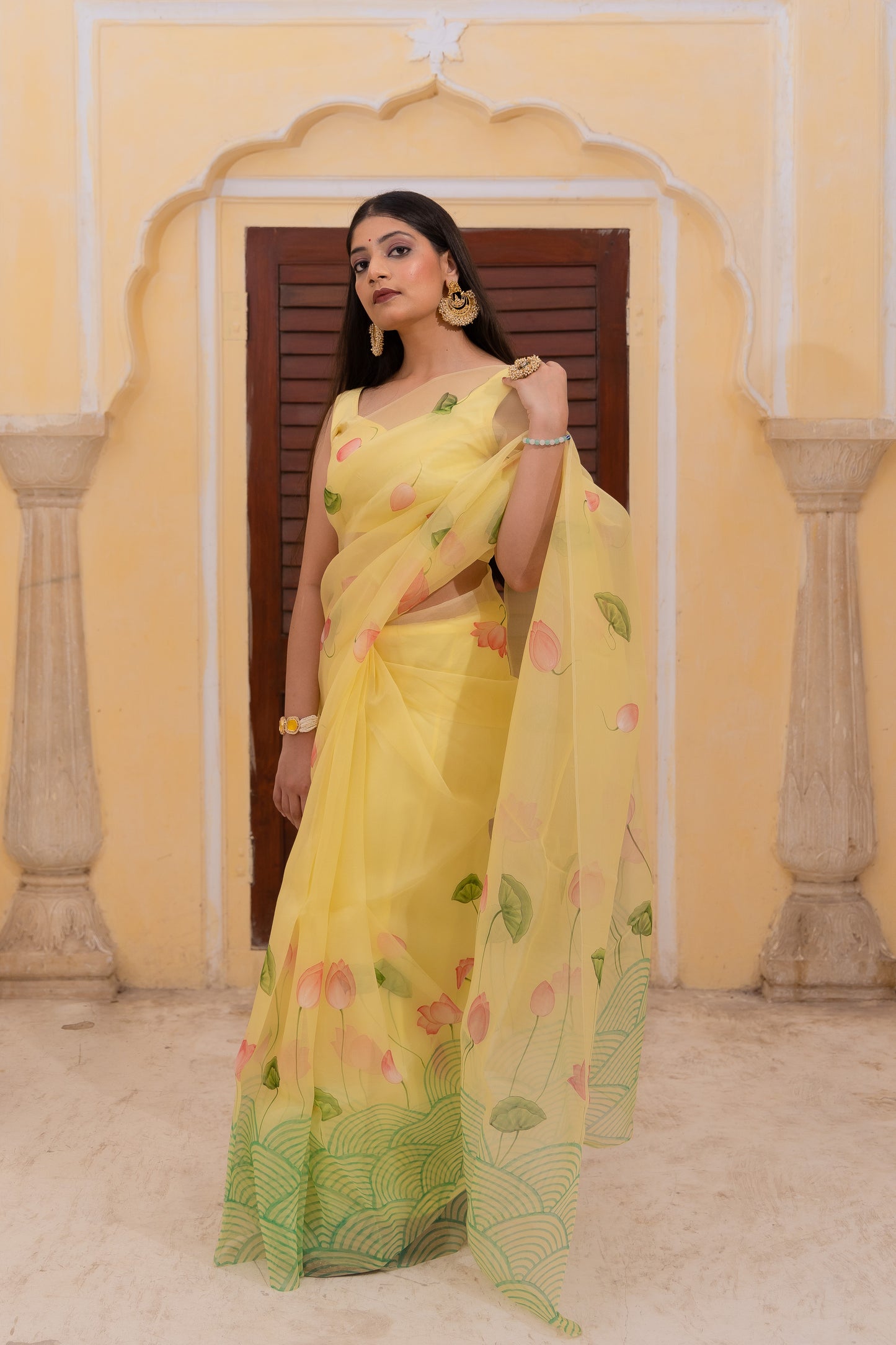 Pichwai art in calm waters - Pure Silk Organza saree
