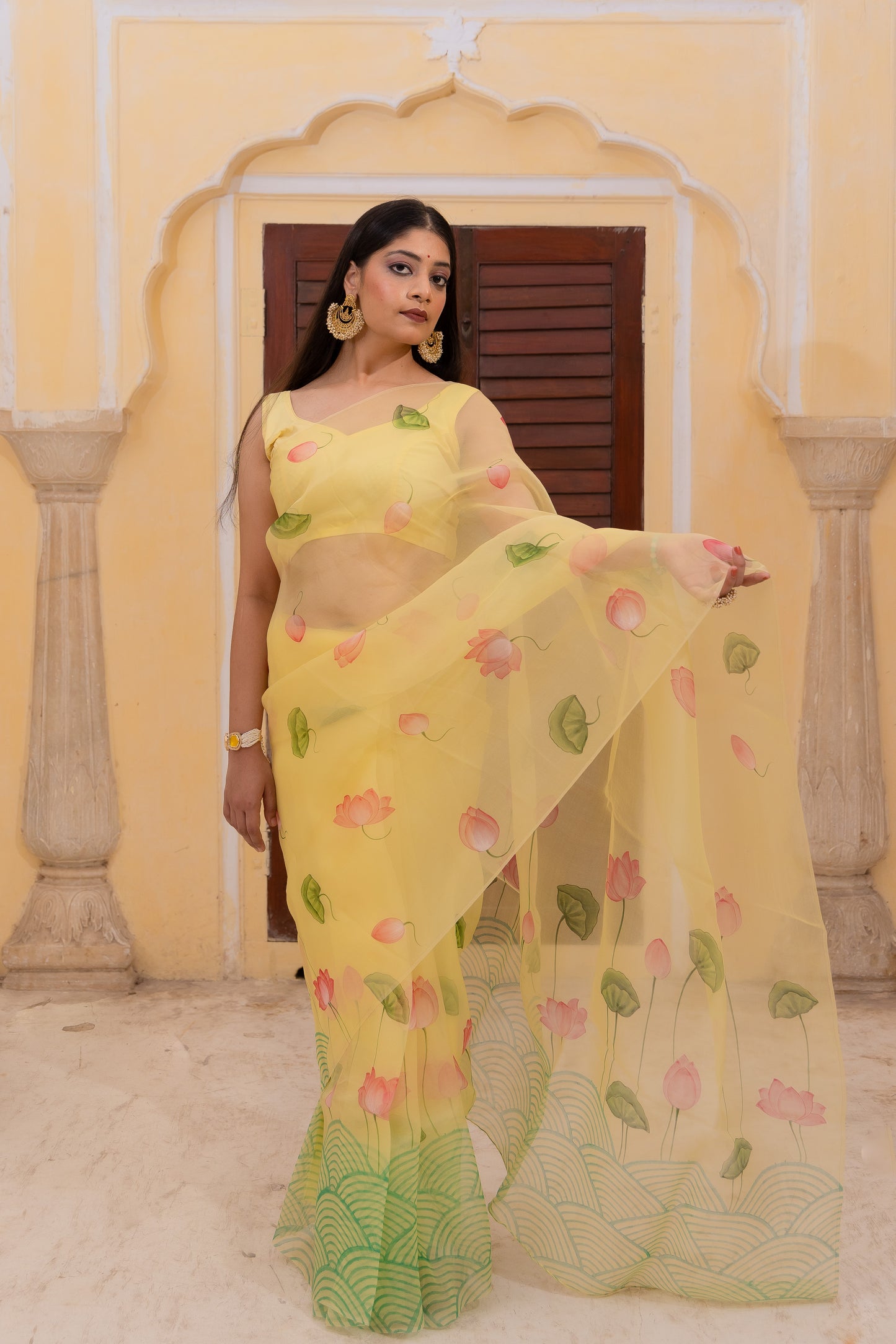 Pichwai art in calm waters - Pure Silk Organza saree