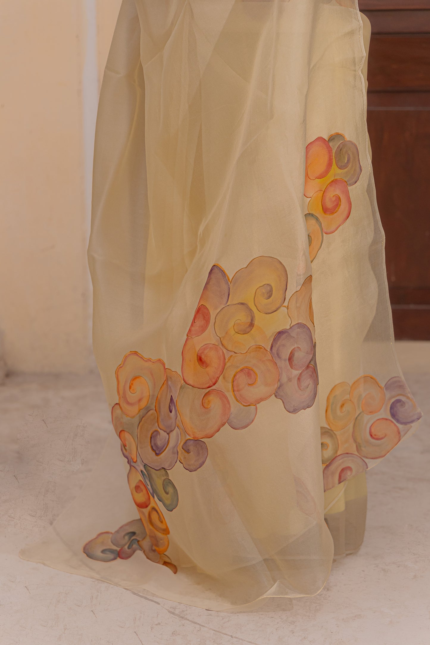 Float through the day in this cheerful yellow saree adorned with vibrant clouds ☁️💛