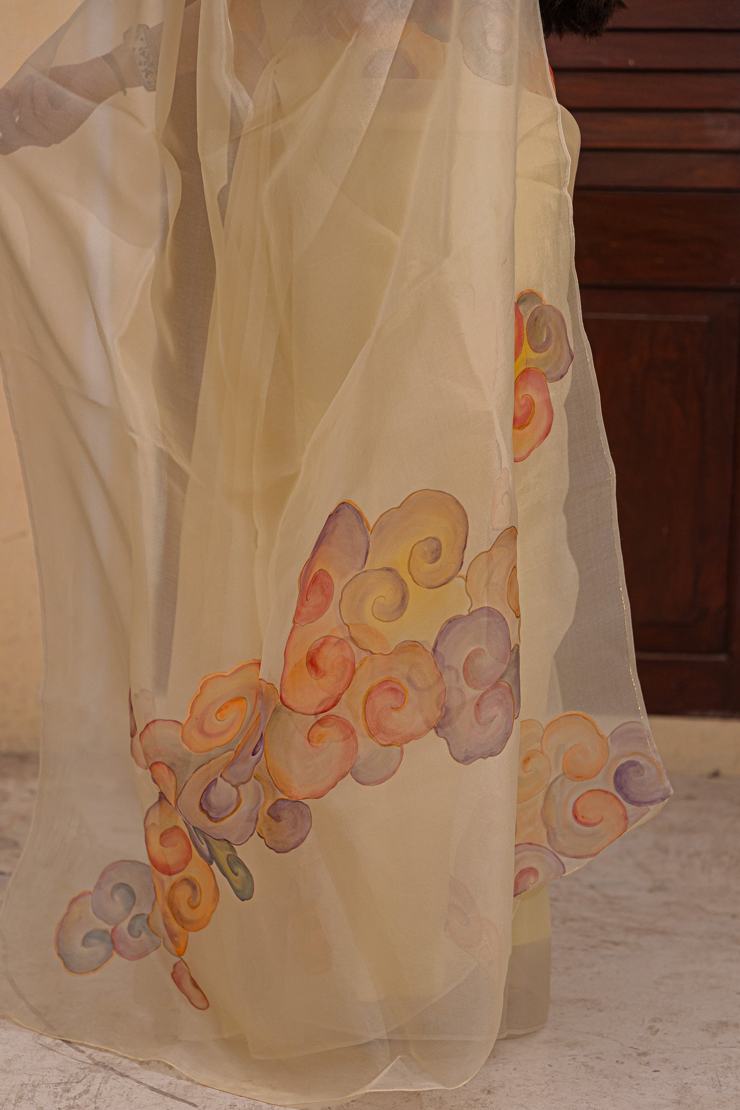 Float through the day in this cheerful yellow saree adorned with vibrant clouds ☁️💛